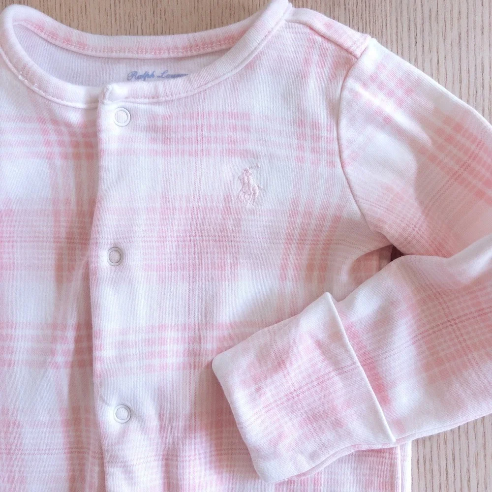 Ralph Lauren Convertible Romper Gown Pink Plaid Snap Front Baby Girl 6 Months